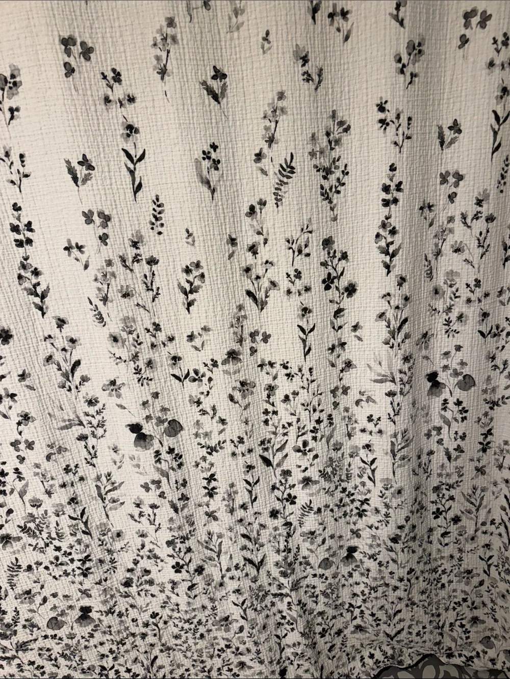 Black Floral Print Textured Fabric Shower Curtain